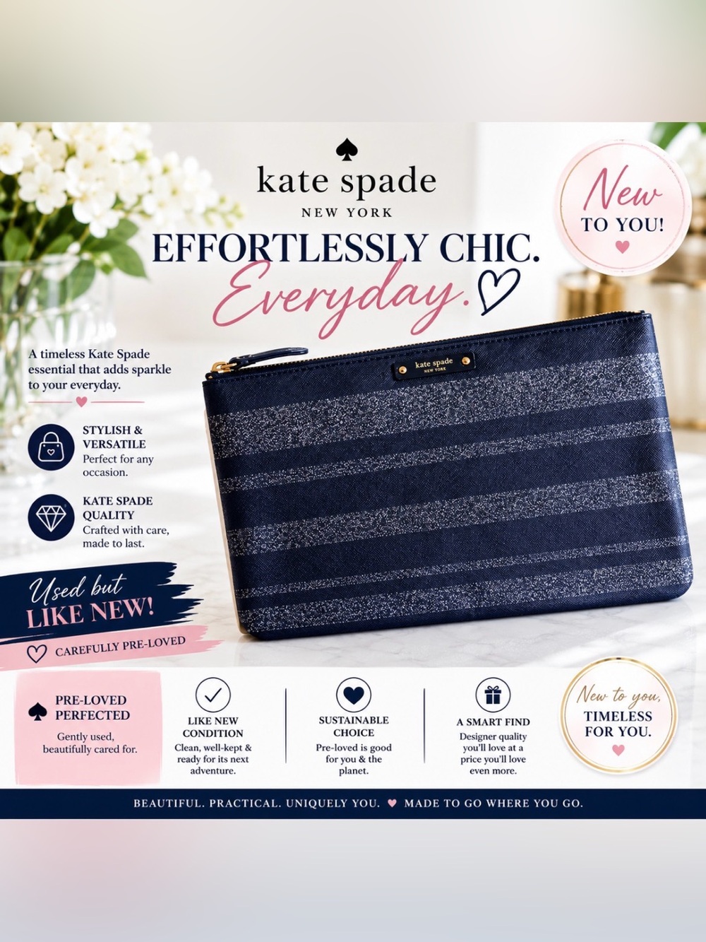 Kate Spade Black and Glitter Striped Bag